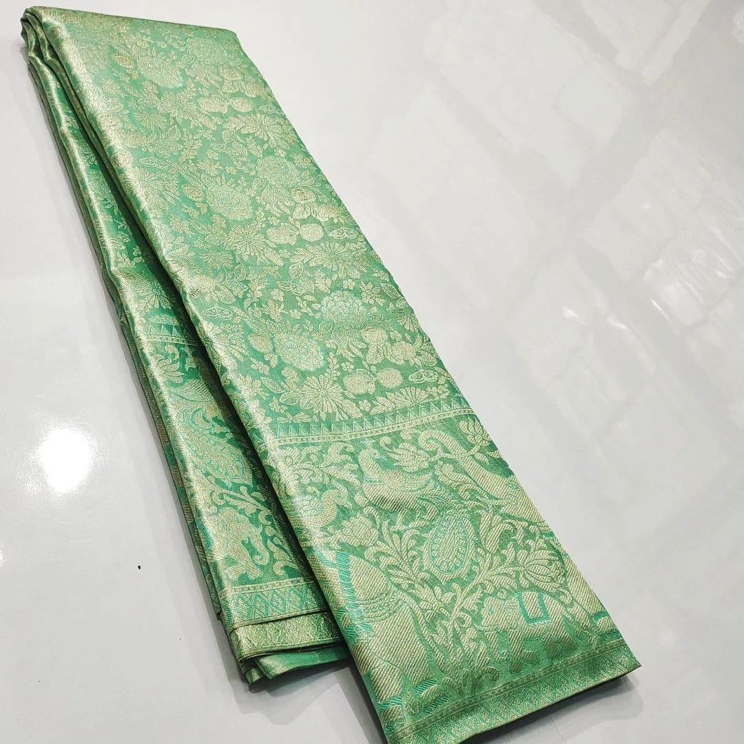 Pastel Green Kanchipuram Handloom Tissue Brocade Silk Saree