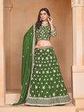 Elegant Green Organza Lehenga with Embroidery