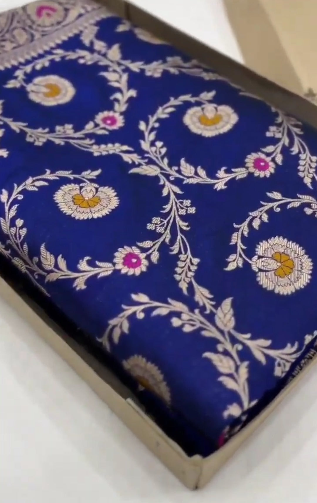 Azure Blue Banarasi Handloom Katan Silk Meenakari Saree