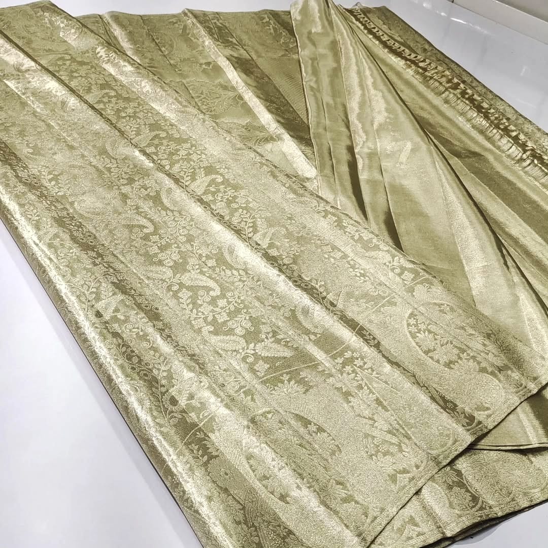 Ivory Kanchipuram Handloom Tissue Brocade Silk Saree