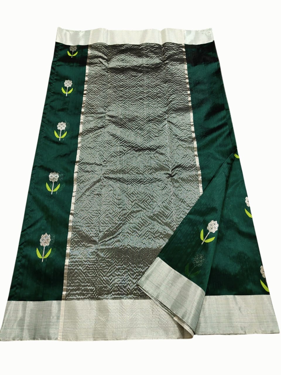 Flaske Grøn Chanderi Håndvæv Pattu Silk Meenakari Saree