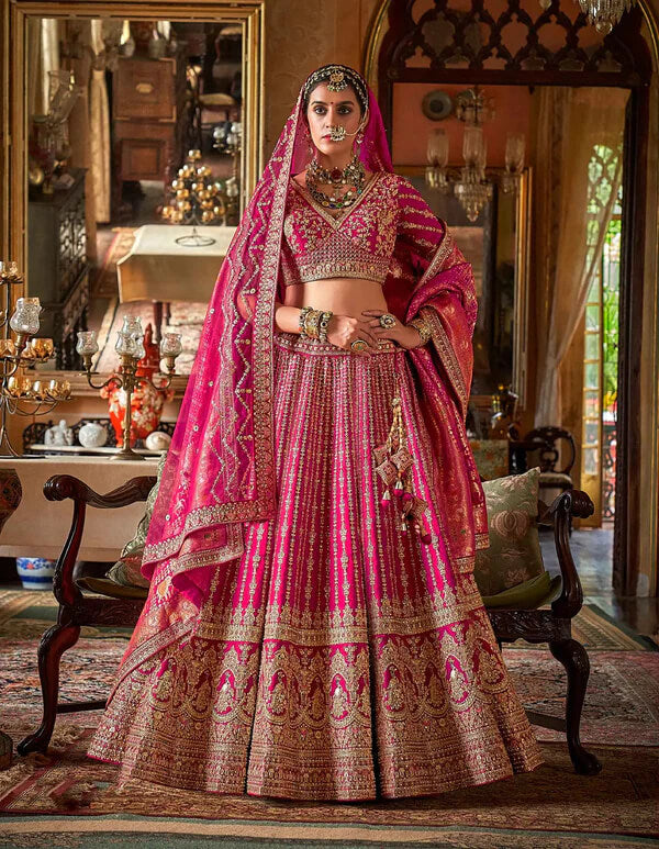 Statement Bridal Pink Lehenga  with Pearl Detailing