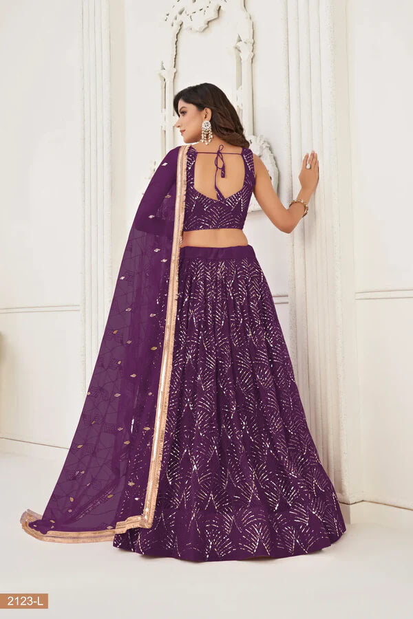Wine Designer Embroidered Lehenga Choli