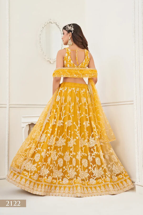 Designer Yellow Cotton Thread & Zari Lehenga