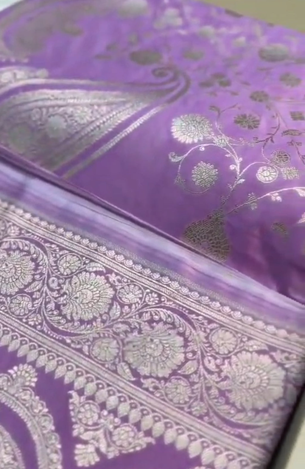 Purple Banarasi Mashru Soft Silk Jangla Saree