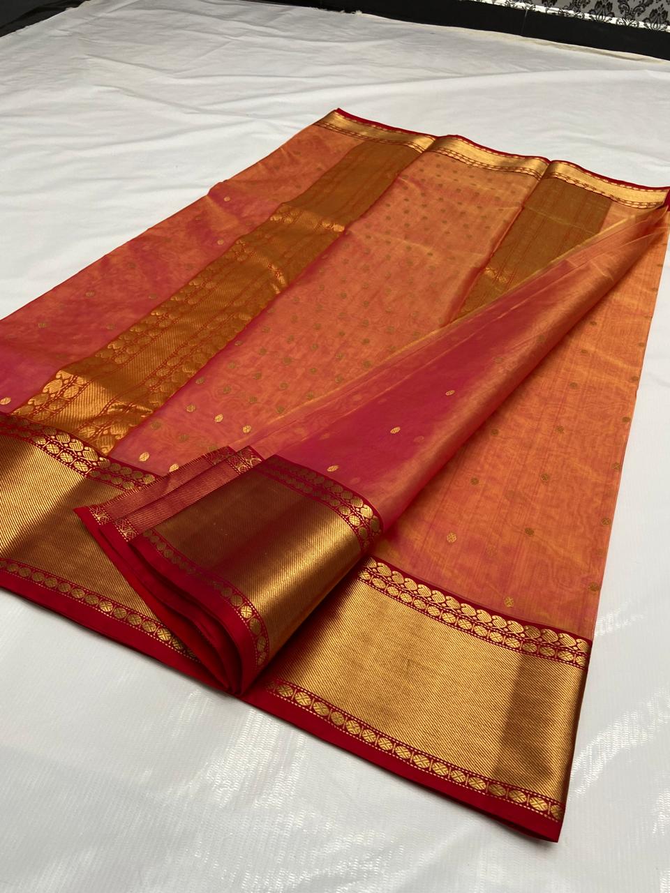 Chilly Red Chanderi Handloom Katan Silk Nakshi Saree