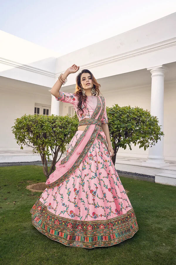 Pink Wedding Lehenga with Thread and Sequence Detailing