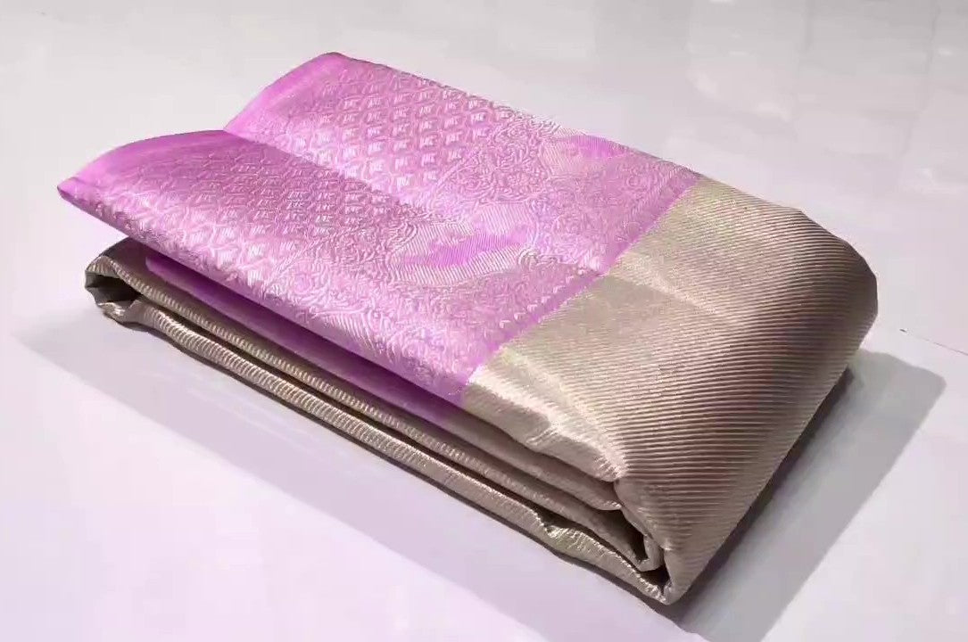 Ivory Kanchipuram Handloom Tissue Brocade Meenakari Silk Saree