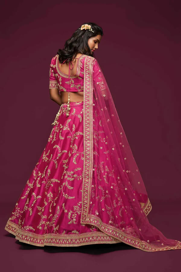 Berry Pink Silk Lehenga with Thread, Zari & Sequins Work