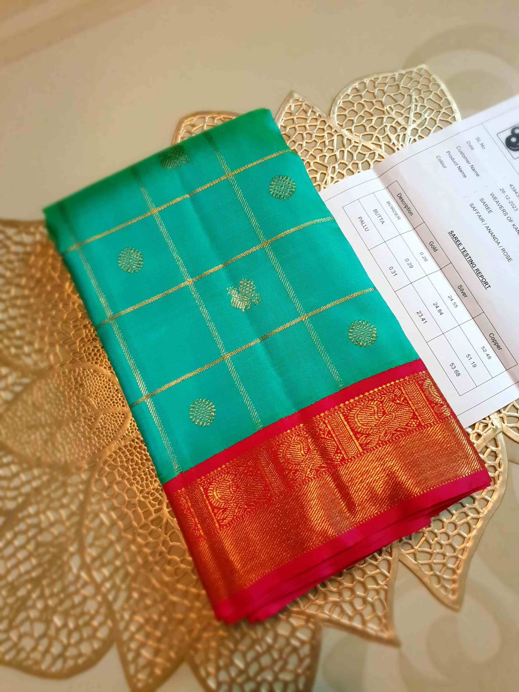 Sea Green Kanchipuram Handloom 4G Pure Gold Pattu Silk Saree