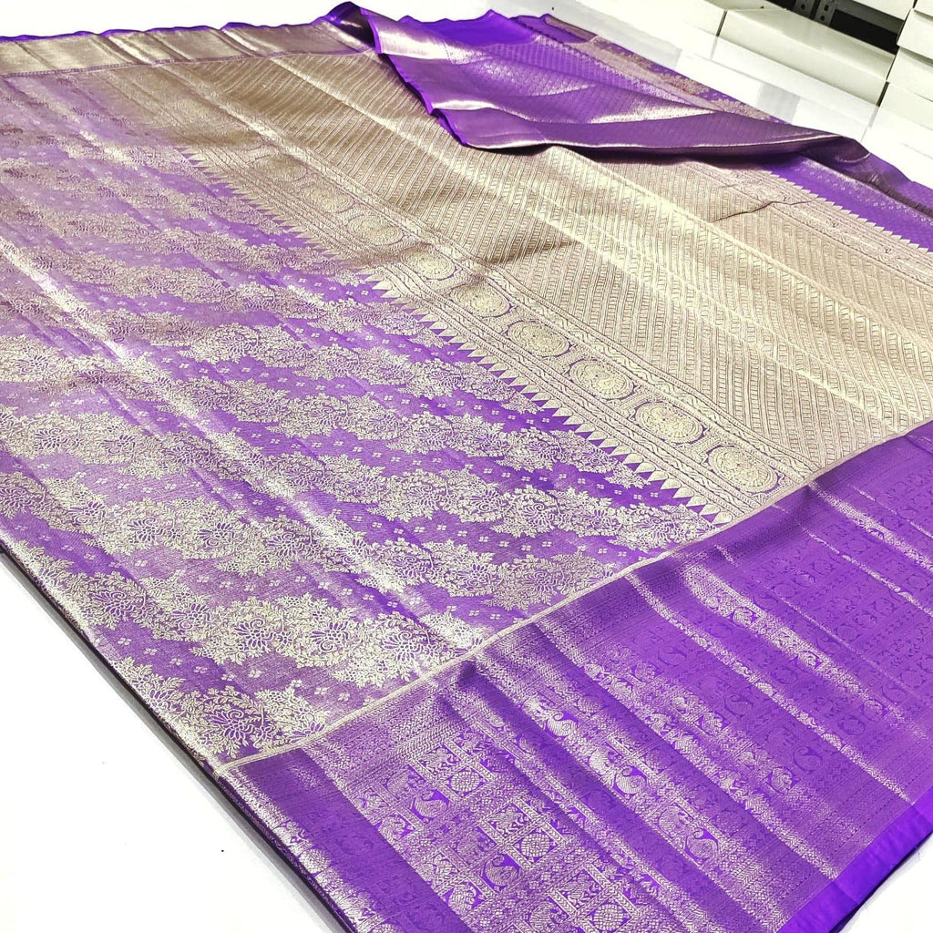 Lavender Kanchipuram Handloom Tissue Brocade Silk Saree