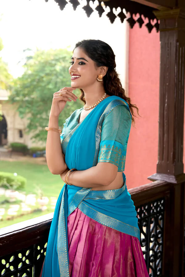 Pink Kanchipuram Zari Weaving Work Lehenga Choli