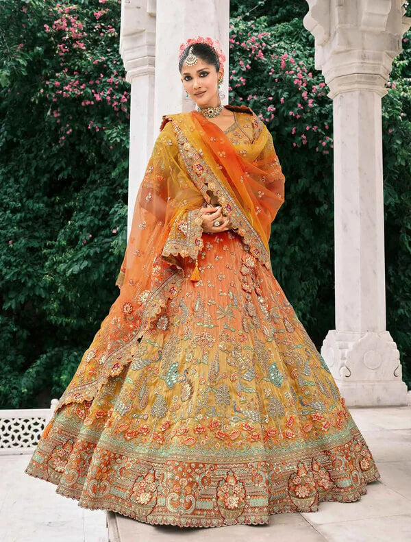 Designer Orange Bridal Lehenga for Weddings