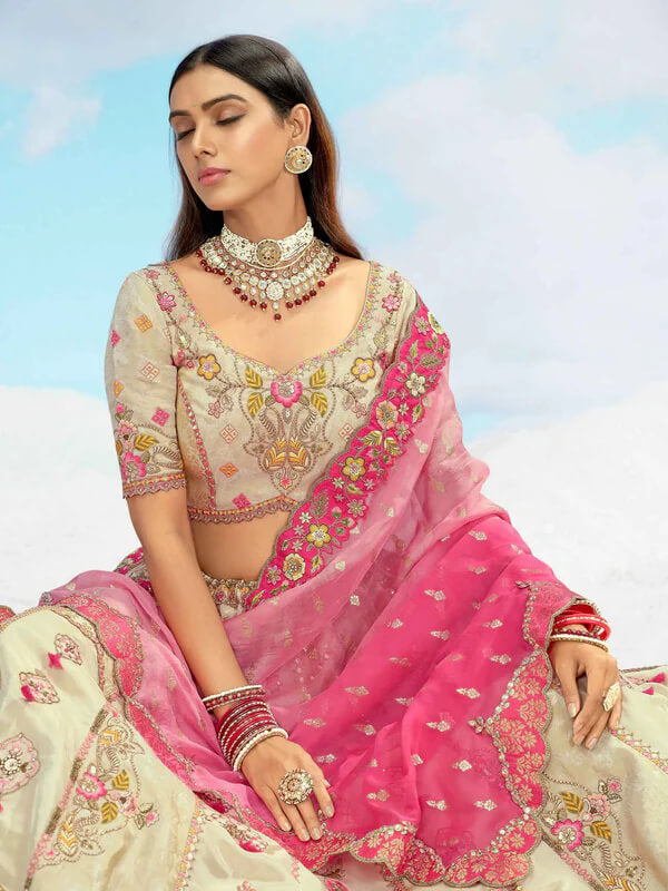 Pastel Beige Pink Bridal Lehenga with Fine Detailing