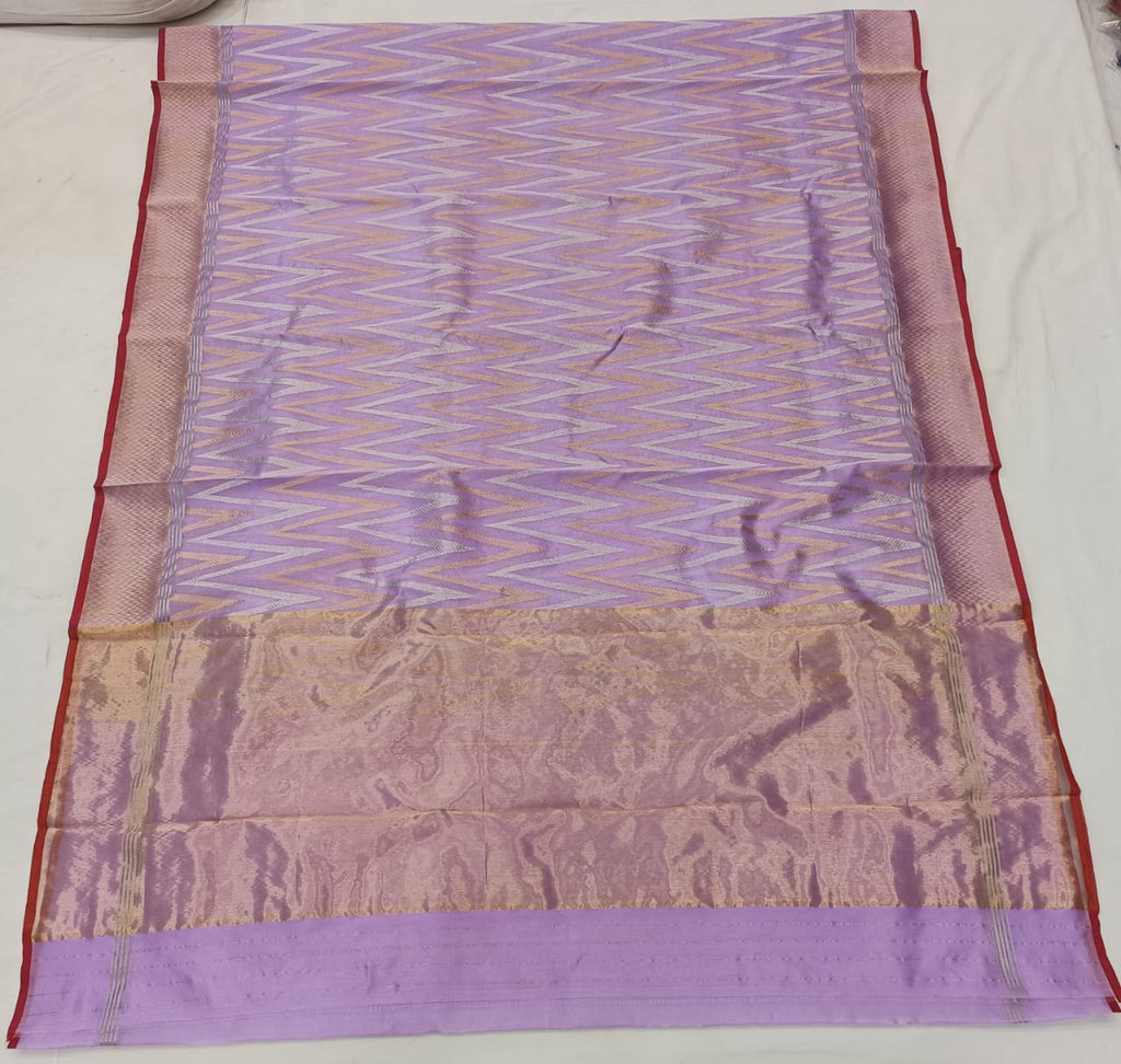 Lavender Chanderi Handloom Pattu Silk Handwork Saree