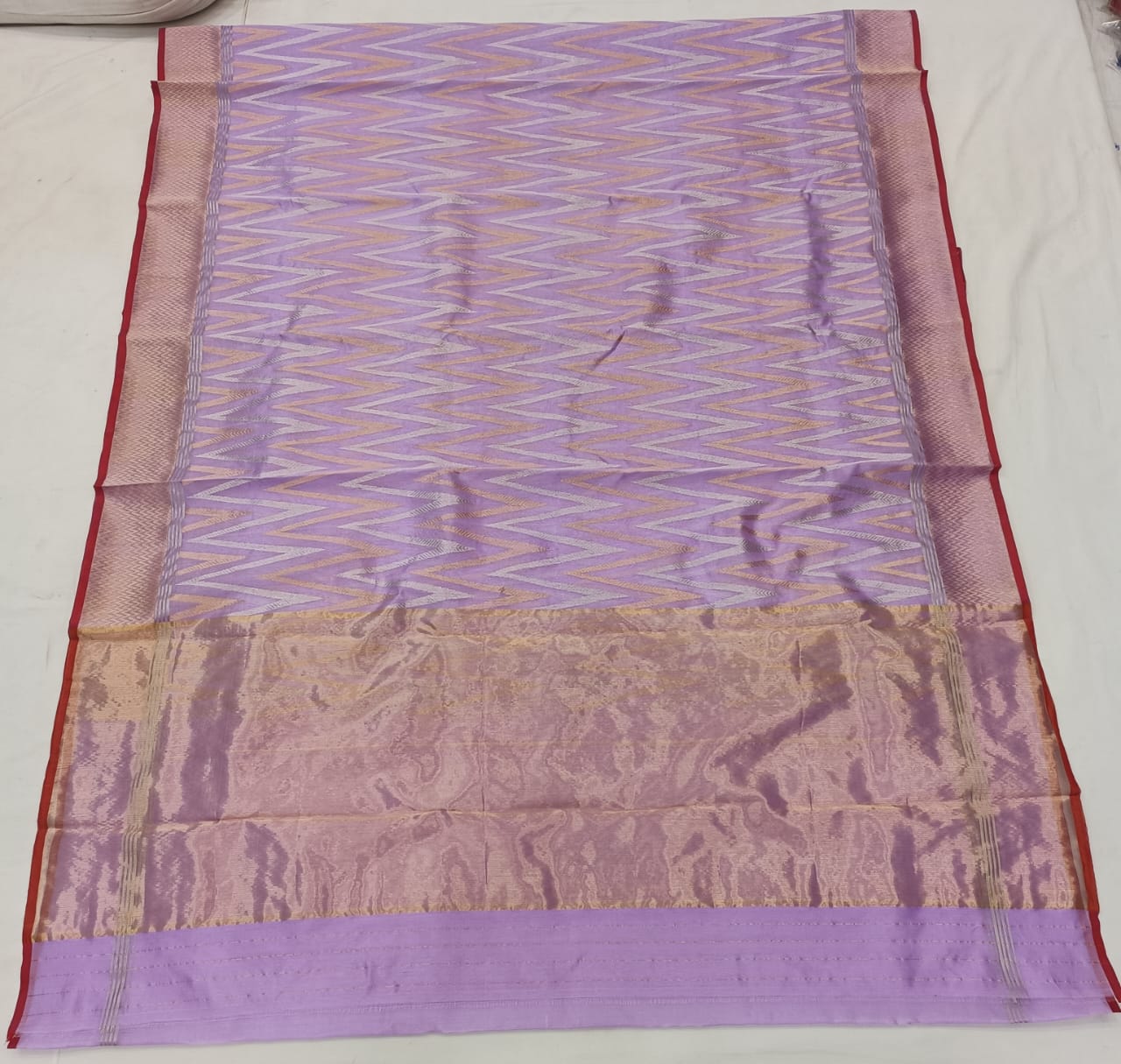 Lavender Chanderi Handloom Pattu Silk Handwork Saree