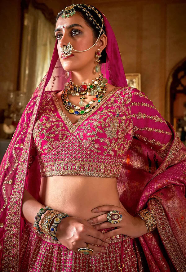 Statement Bridal Pink Lehenga  with Pearl Detailing