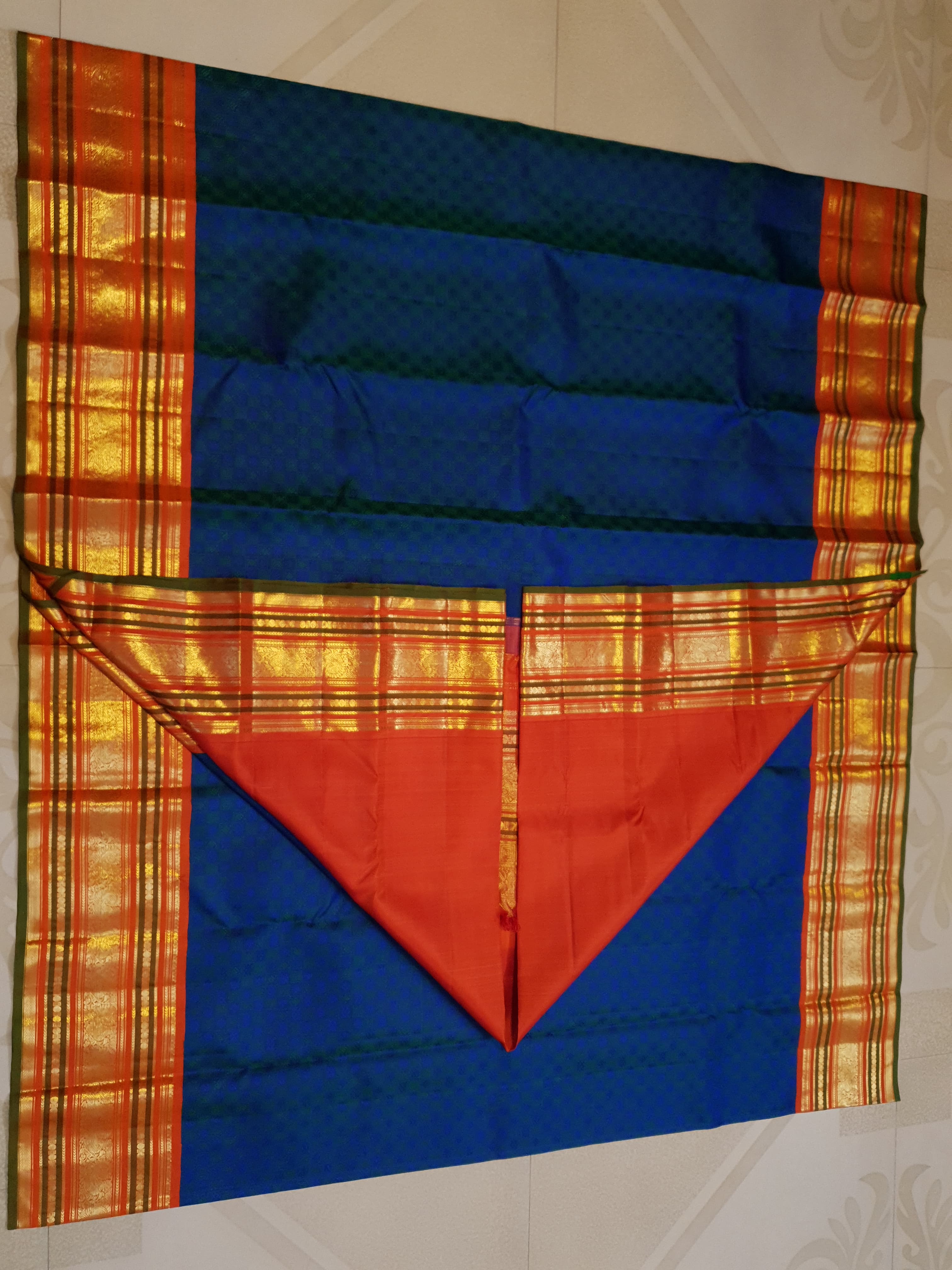Peacock Blue Kanchipuram Handloom 2G Gold Pattu Silk Saree