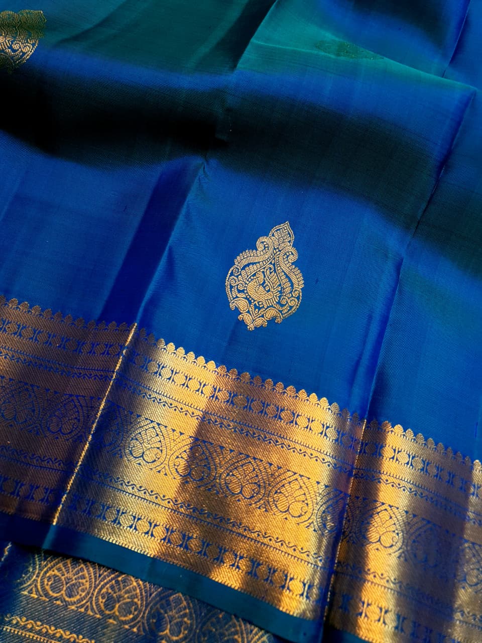 Azure Blue Kanchipuram Handloom 1G Gold Pattu Silk Saree