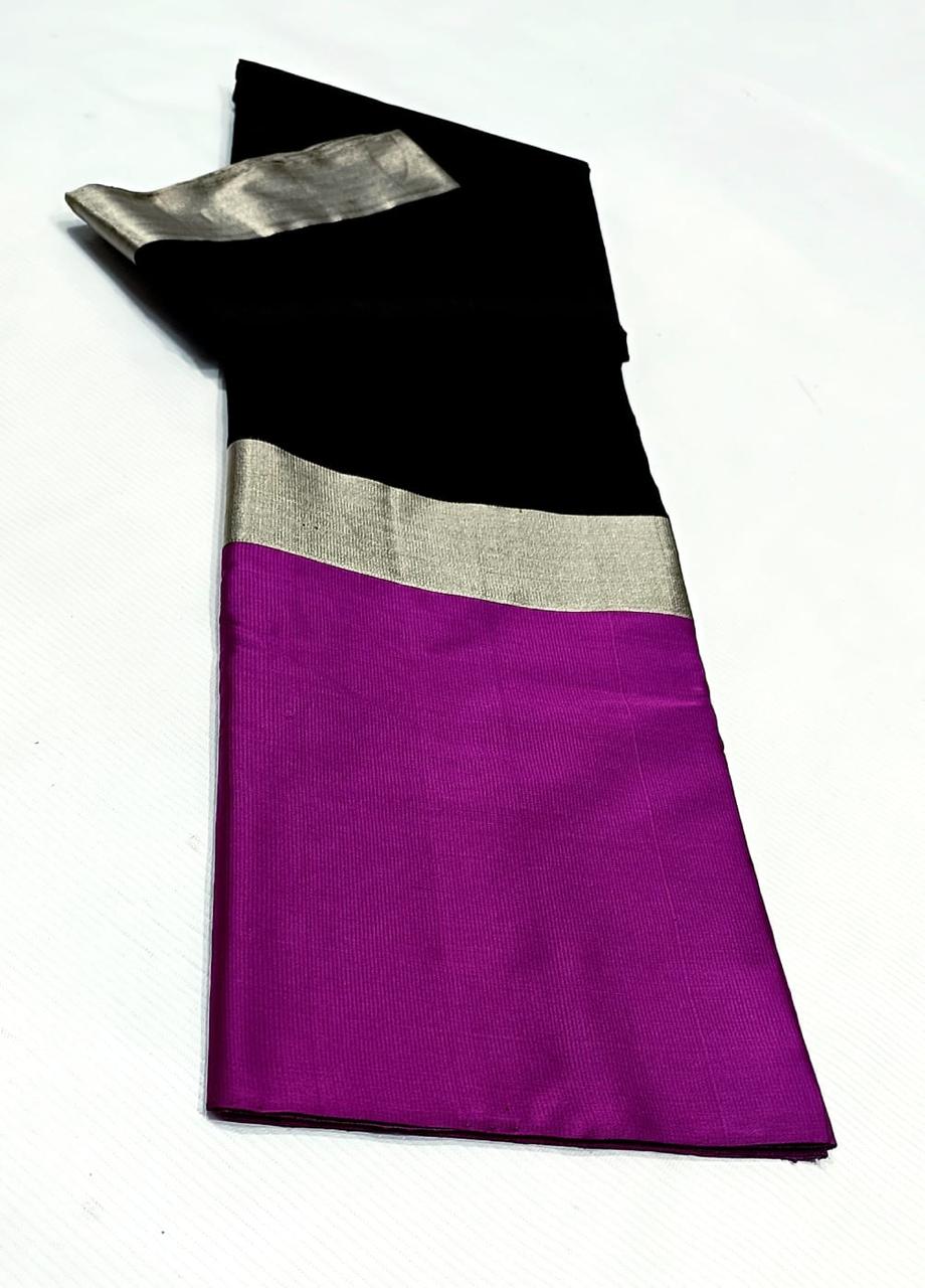 Black Chanderi Handloom Pattu Silk Mashru Borders Saree