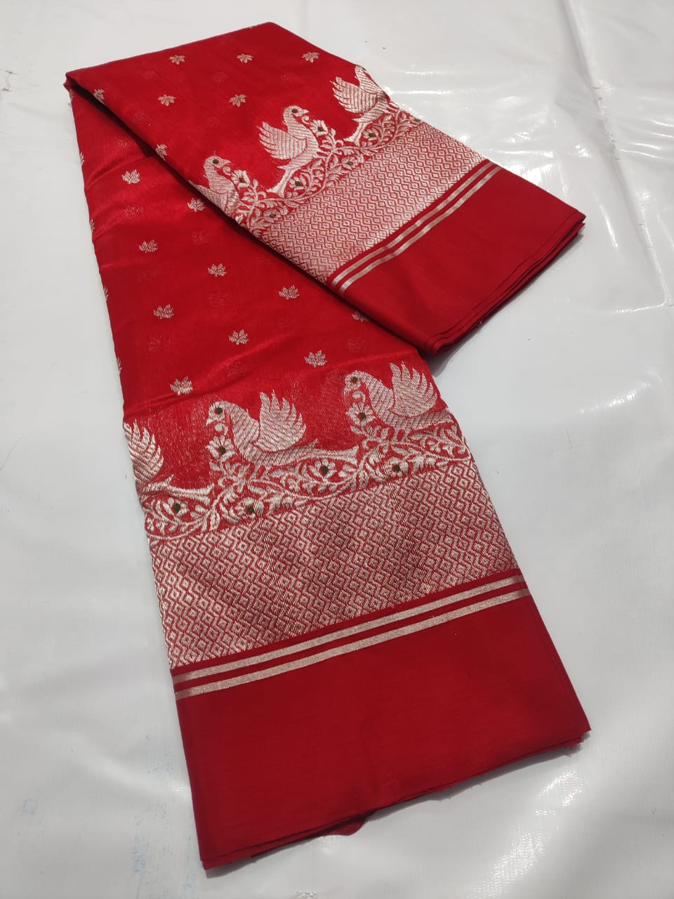 Red Chanderi Handloom Pattu Silk Bridal Saree