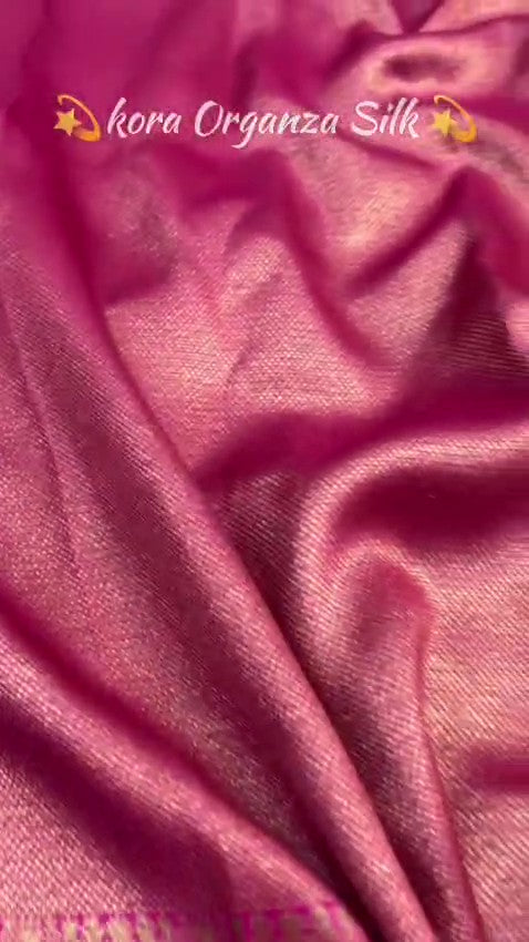 Hot Pink Banarasi Handloom Kora Organza Silk Saree