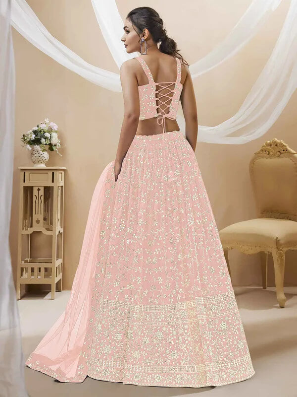 Light Pink Georgette Lehenga with Sequins & Zari