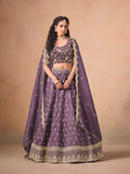 Dusty Purple Organza Lehenga with Embroidery Work