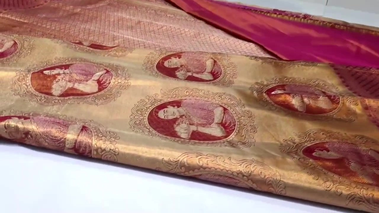 Coral Kanchipuram Handloom Tissue Brocade Silk Saree