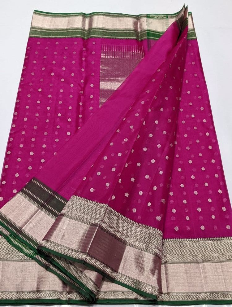 Onion Pink Chanderi Handloom Katan Silk Handwork Saree