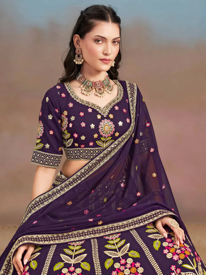 Purple Georgette Lehenga with Zari & Sequins Work