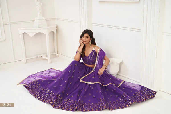 Trendy Purple Net Lehenga for Festive Wear