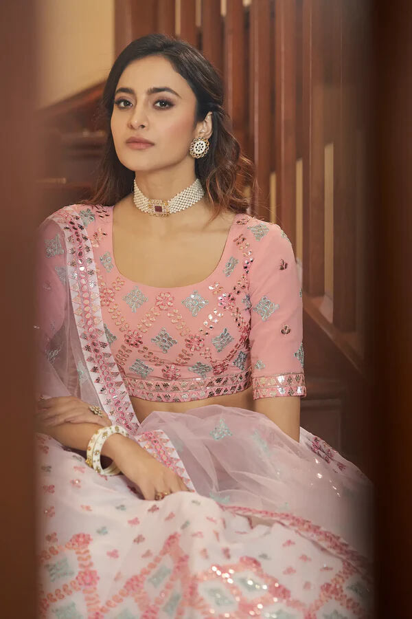 Elegant White Gota Patti Embroidered Georgette Lehenga Set