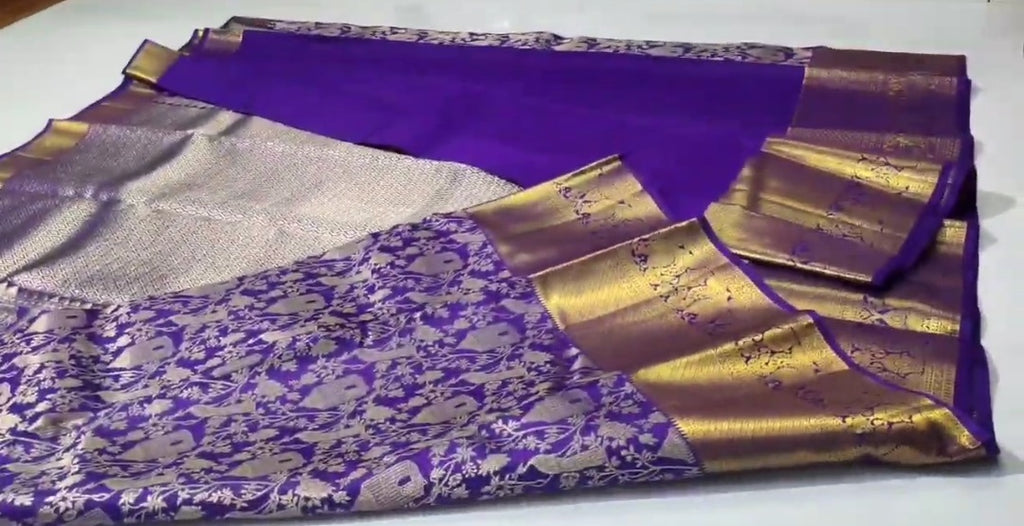 Purple Kanchipuram Handloom Tissue Brocade Silk Saree
