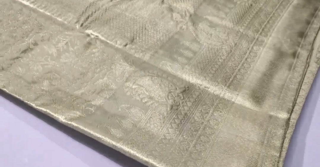 Ivory Kanchipuram Handloom Tissue Brocade Silk Saree