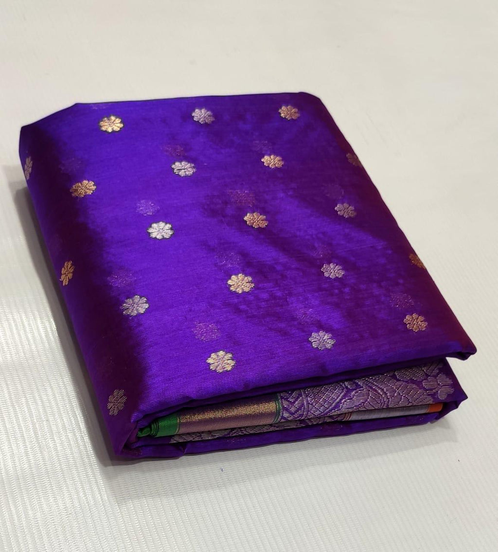 Dual Tone Purple Chanderi Handloom Pattu Silk Handwork Saree