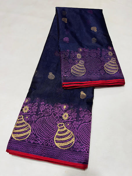 Purple Chanderi Handloom Katan Silk Meenakari Saree