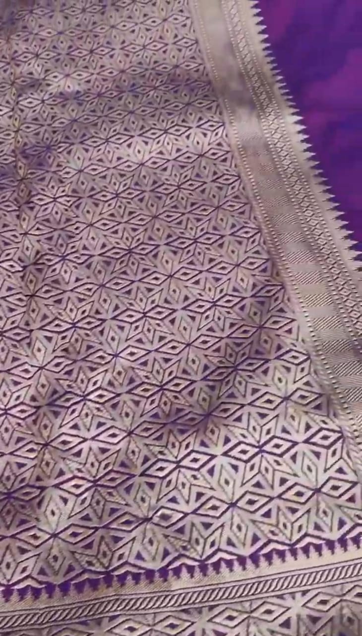 Dual Tone Purple Banarasi Handloom Katan Silk Meenakari Saree