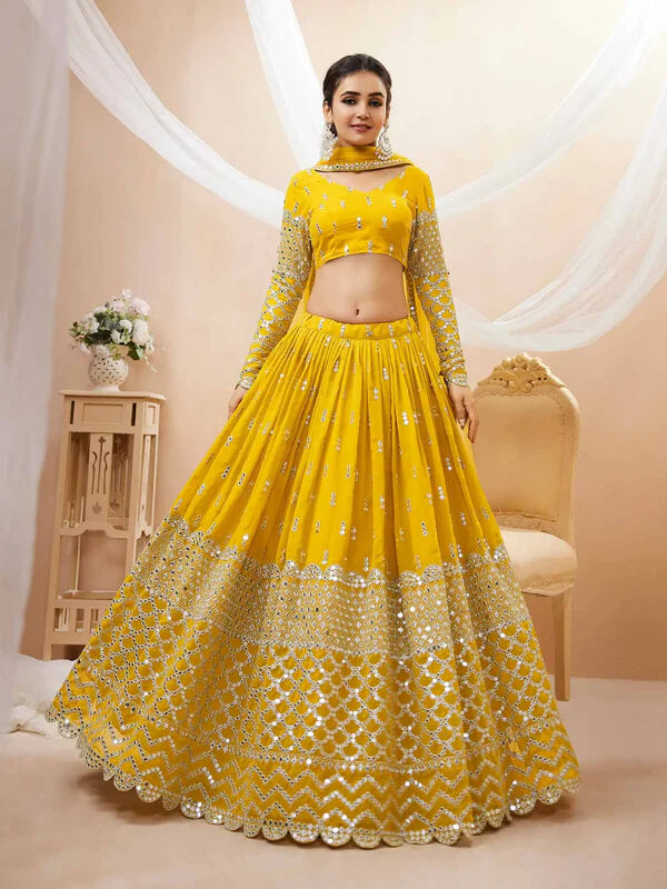 Yellow Sequins & Zari Embroidered Lehenga Choli