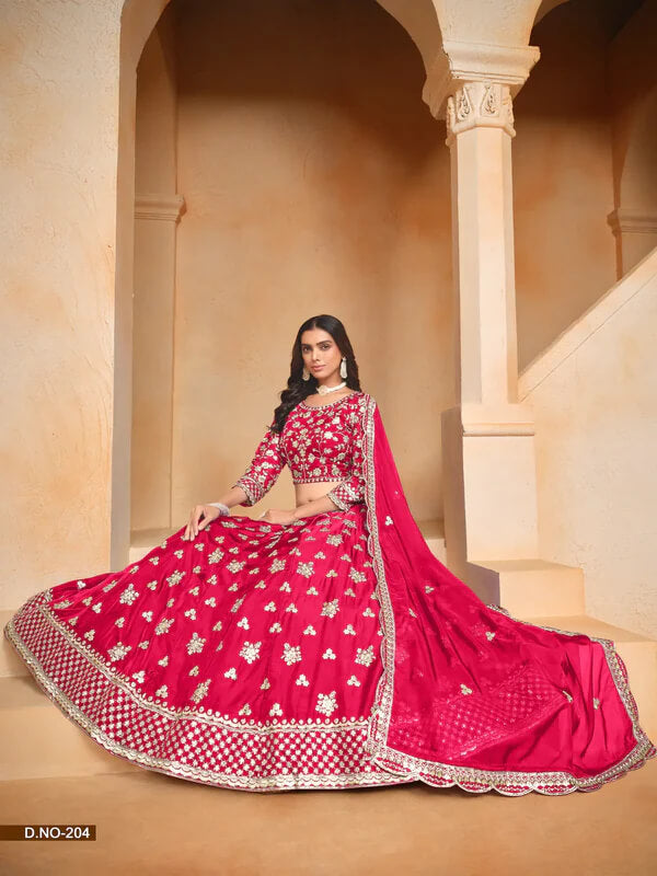 Red Organza Lehenga Choli with Thread & Sequins Work