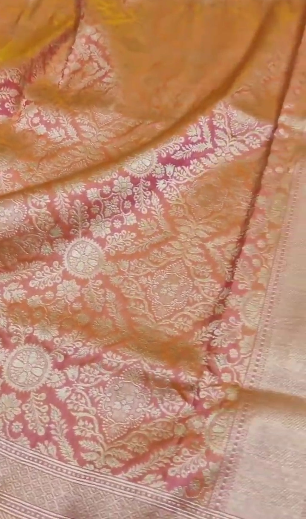 Dual Tone Peach Banarasi Handloom Katan Silk Brocade Saree