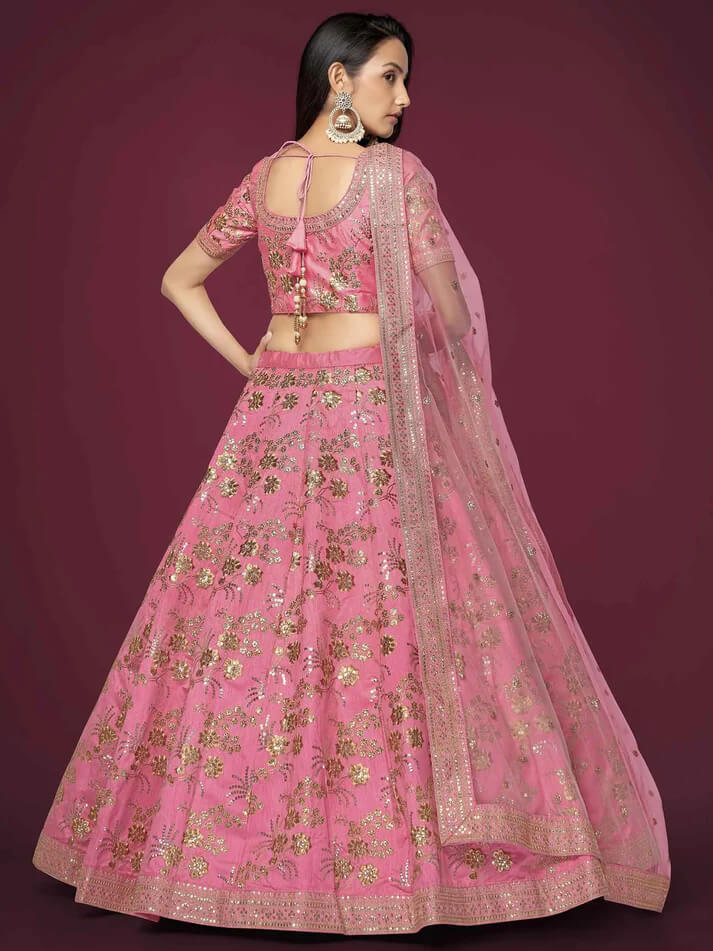 Peach Silk Lehenga with Zari, Sequins & Dori Work