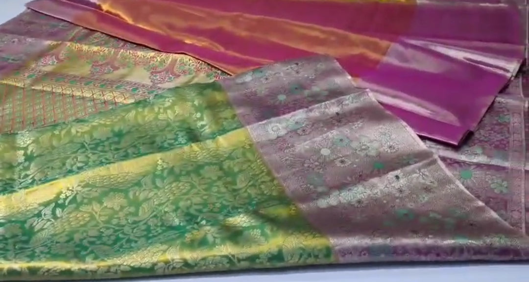 Green Kanchipuram handloom Tissue Brocade Meenakari Silk Saree