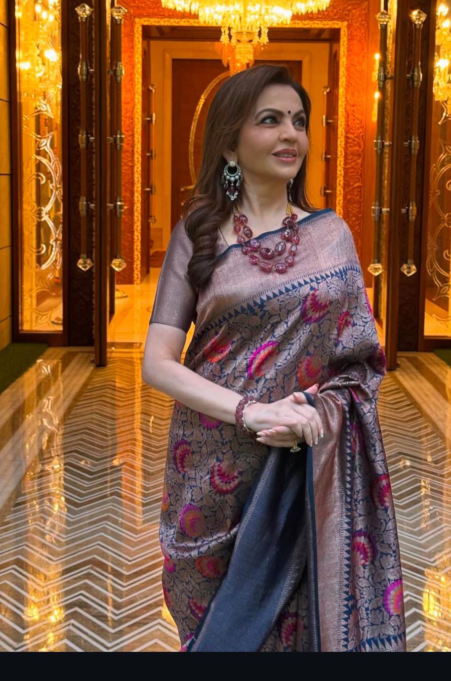 Dark Blue Banarasi Handloom Katan Silk Meenakari Saree