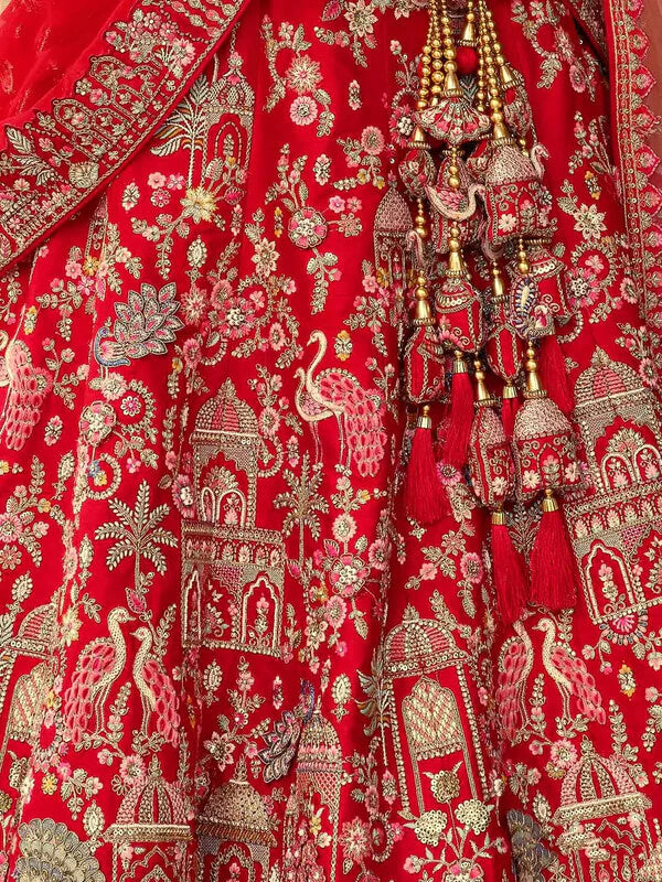 Classic Red Bridal Lehenga with Khatli Detailing