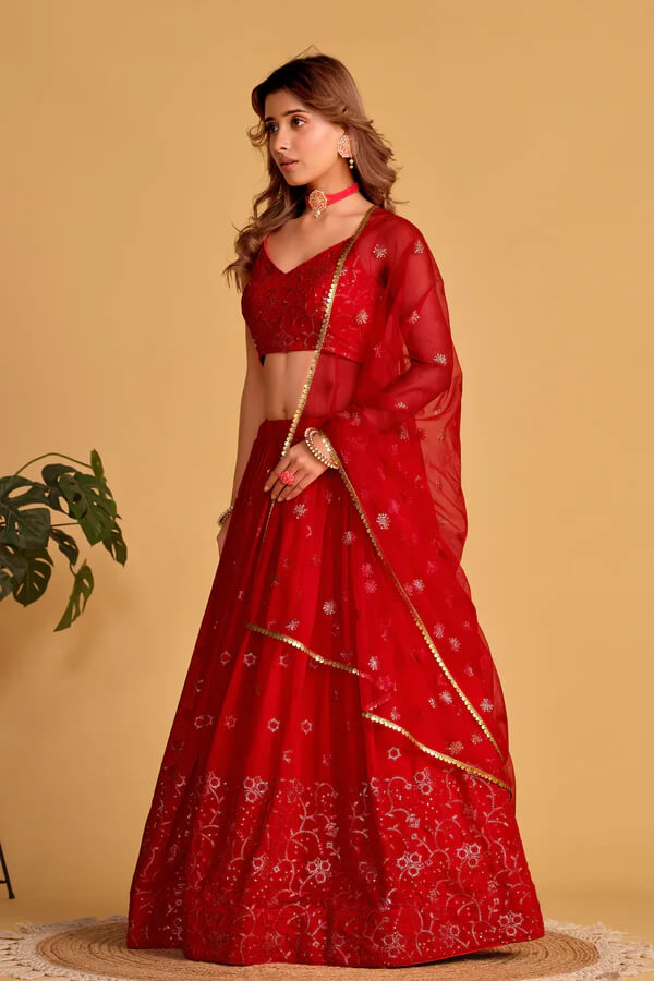 Elegant Red Georgette Lehenga for Weddings
