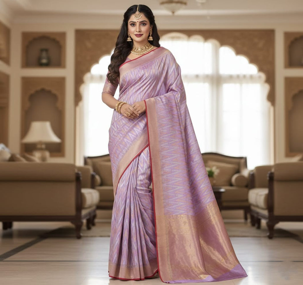 Lavender Chanderi Handloom Pattu Silk Handwork Saree