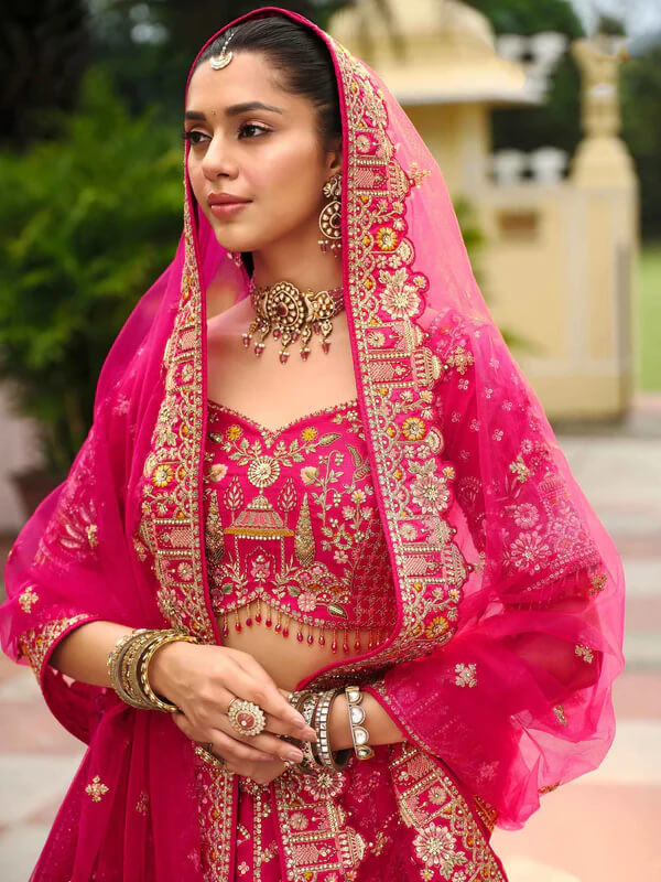 Elegant Raspberry Bridal Ensemble with Double Dupatta