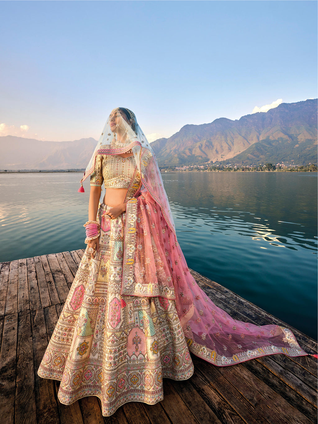 Beige Silk Embroidered Bridal Lehenga Choli Set