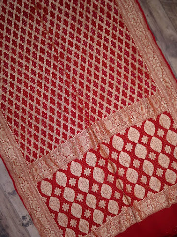 Banarasi Håndvævede Chiffon Georgette Silke Sarees